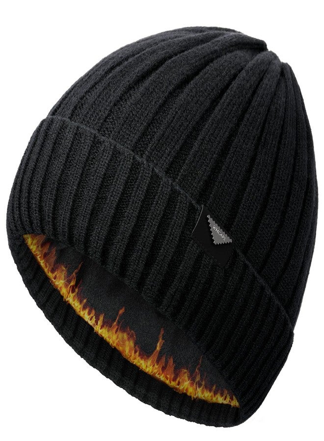 Wmcaps قبعات شتوية محبوكة من Wmcaps للرجال والنساء، قبعة مبطنة بالفرو، قبعة دافئة ناعمة، قبعات تزلج للجنسين (أسود) - Image 1